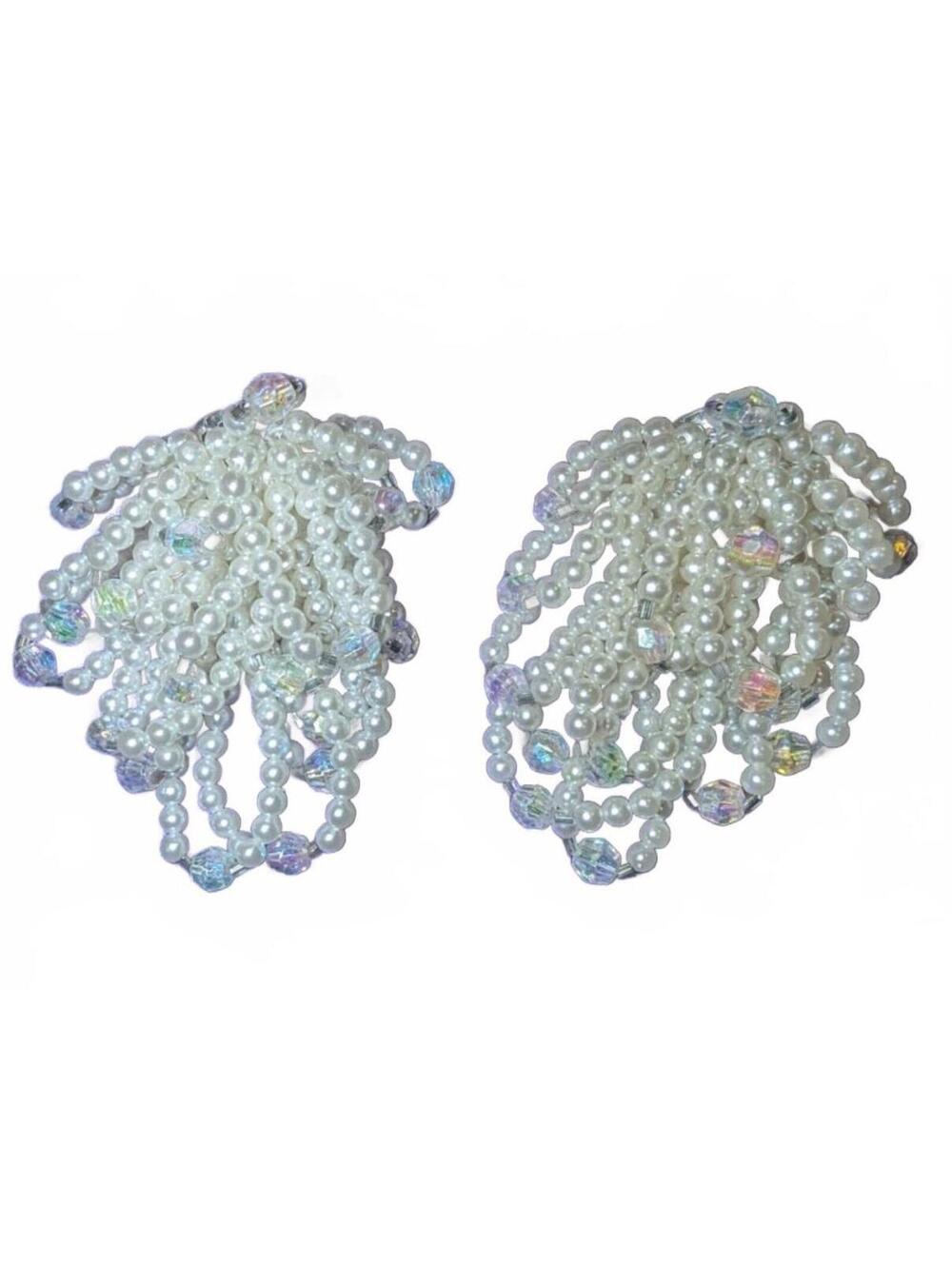 Vintage Pearl and Crystal Beaded Clip-On Earrings